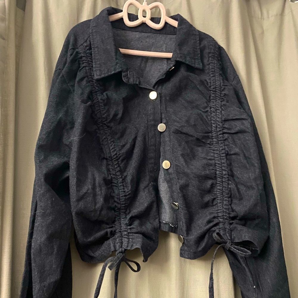 NWOT SHEIN Plus Drawstring Crop Denim Jacket